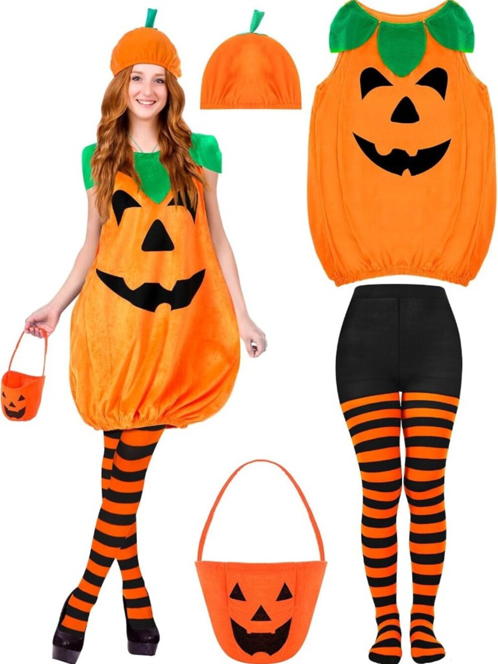 4-Piece Halloween Pumpkin Costume Set for Women - Fun Adult Cosplay Outfit